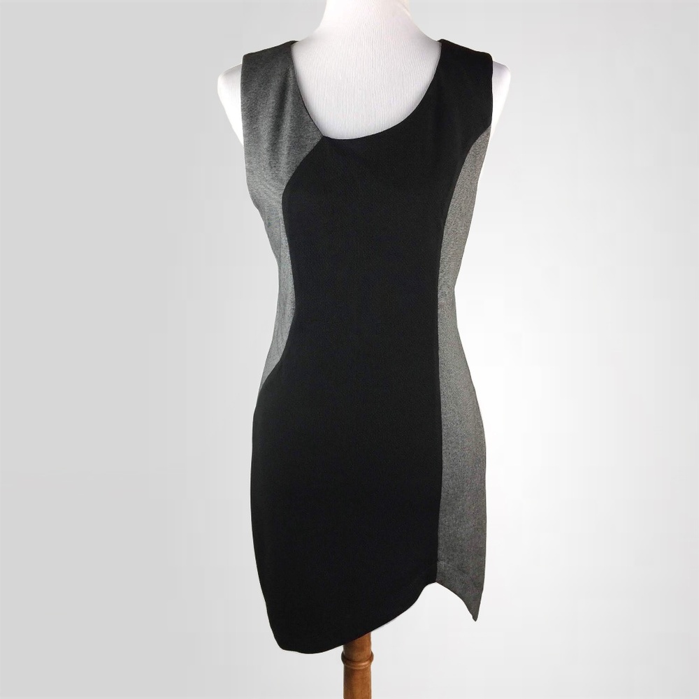 Love Riche Black Gray Asymmetrical Work Dress